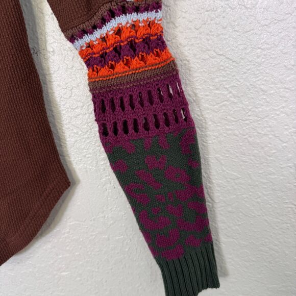 Free People Switch It Up Thermal Top Women XS Cocoa Brown Crochet Knit Layering - Picture 4 of 10